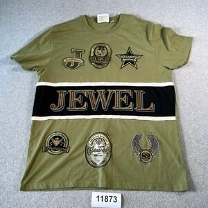 Jewel House Mens 3XL Olive Green Graphic Patch Streetwear T-Shirt Short Sleeve